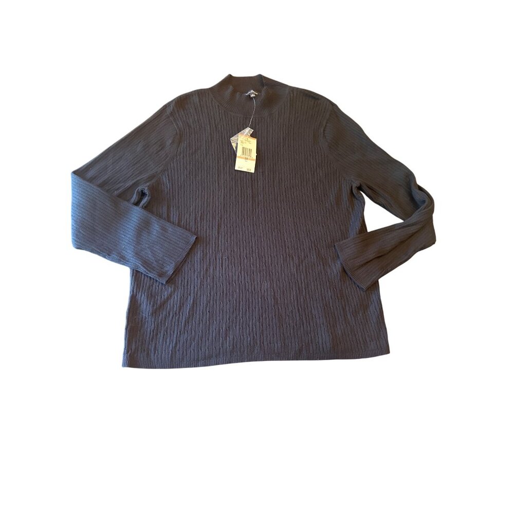 Vintage 90s Evan-Picone Womens 3X Black Ribbed Sweater Top Long-Sleeve Mock Neck